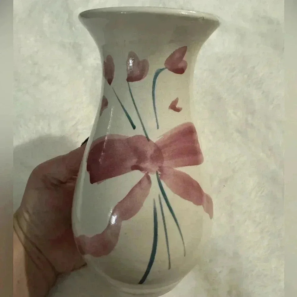 VTG Ceramic Pottery Flowers & Hearts Country Vase Cottagecore Glazed Grannycore - Picture 5 of 13